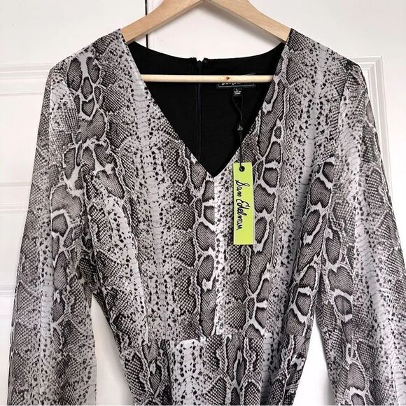 SAM EDELMAN | Snake Reptile Print Layered Dress Gray Black White | Size Large - Picture 1 of 11